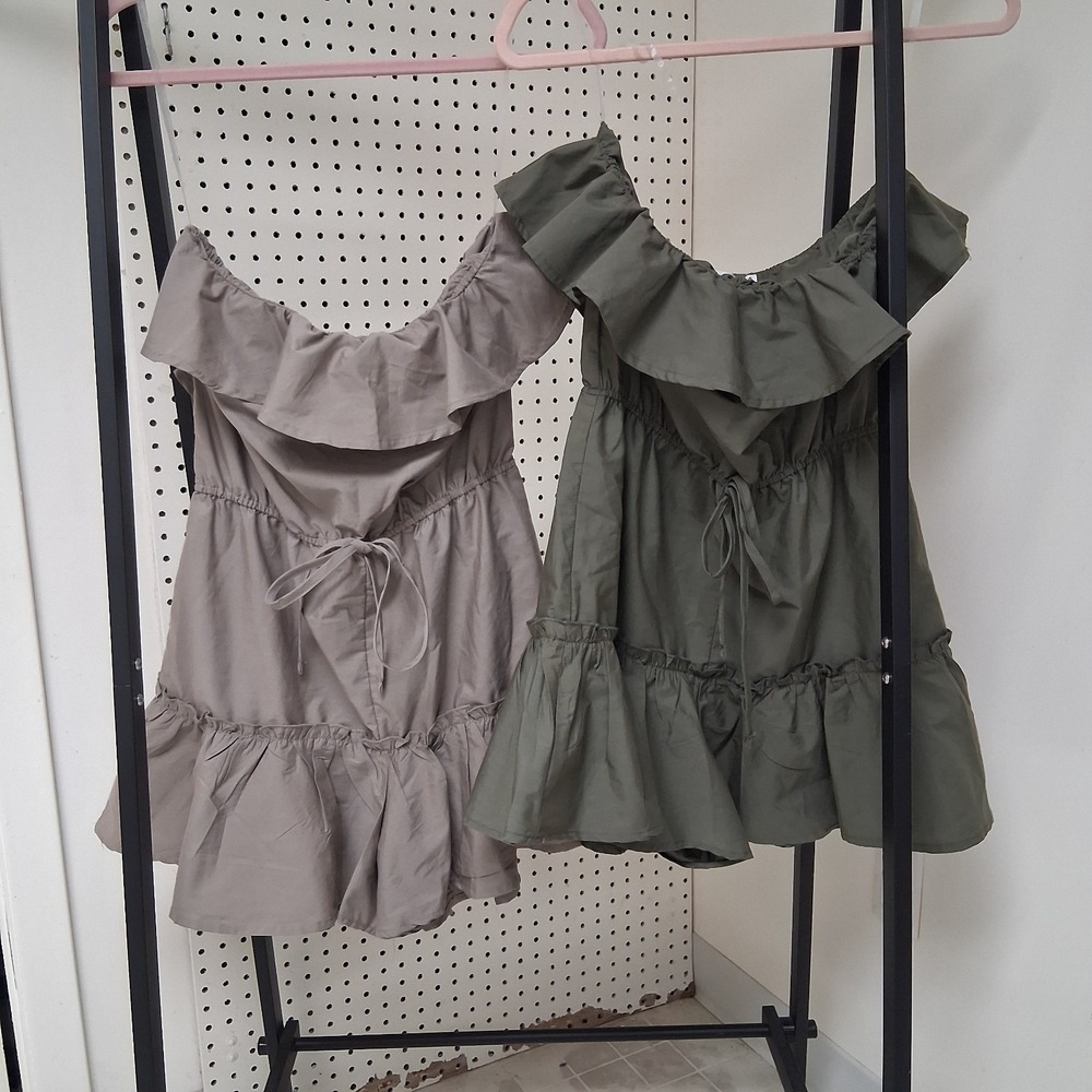 Charlotte Russe Strapless Ruffle Romper Lot 2 M Taupe Olive Boho Cottagecore Y2K